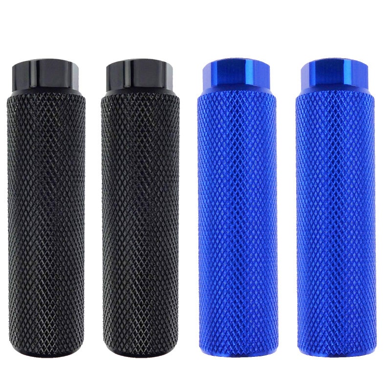 Zelerdo 2 Pairs Aluminum Alloy Bike Pegs for Mountain Bike Cycling Rear Stunt Pegs Fit 3/8 inch Axles (Pure Black and Blue, 100x28 mm) - Image 1
